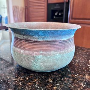Vintage Solid Brass Bowl with Verdigris Patina